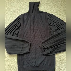 WHBM black turtleneck sweater with satin pleat sleeves